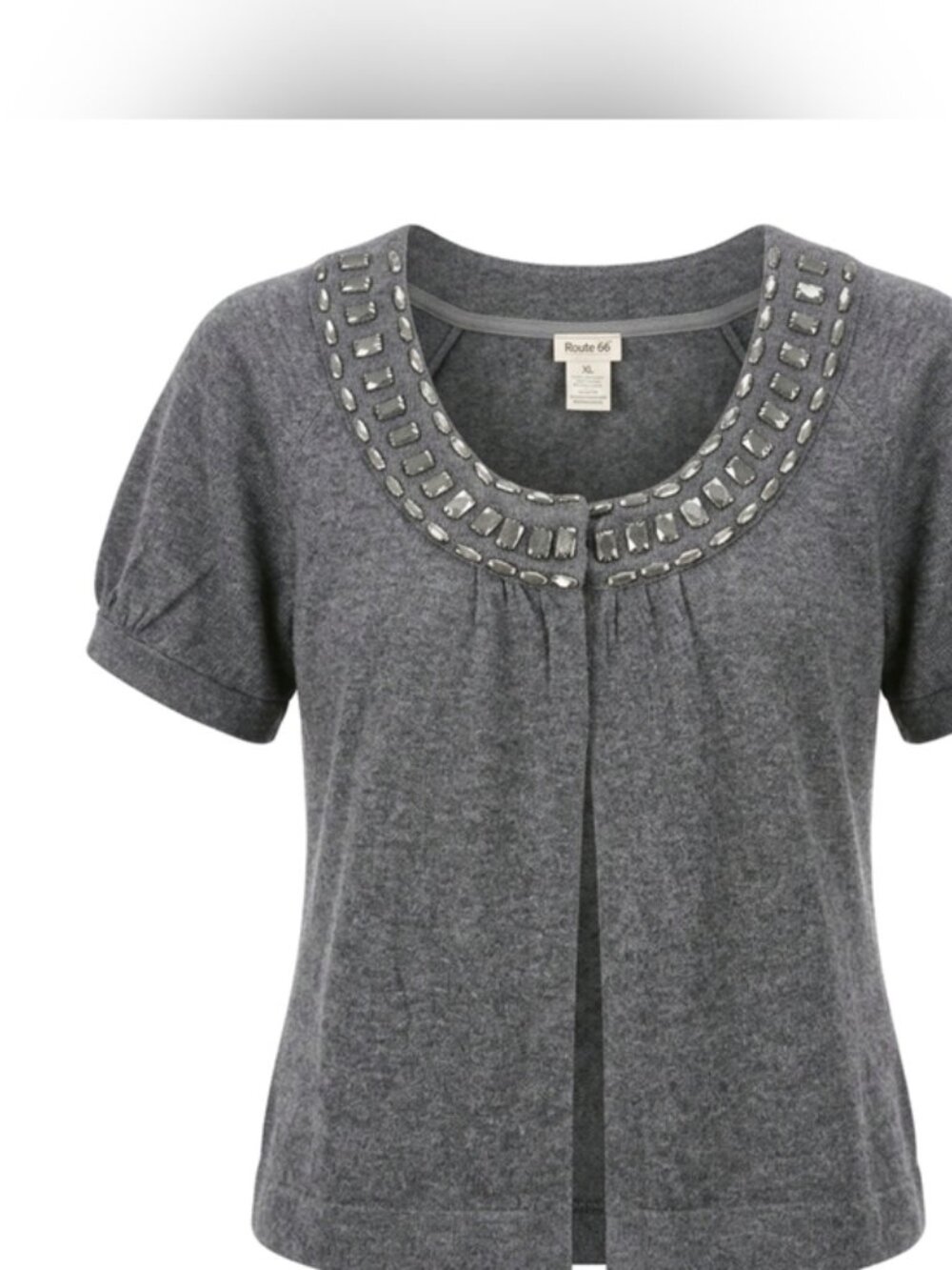 Route 66 XL Gray Short Sleeve Rabbit Hair Blend Embellished Cardigan Sweater